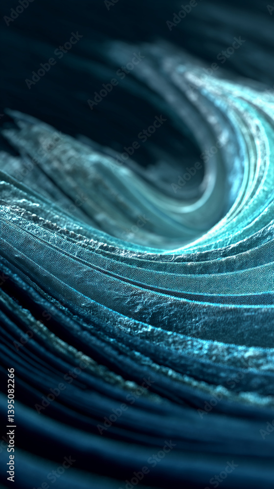 Poster Abstract image of teal textured layers, swirling in a dynamic motion, suggesting depth and fluidity, perfect for a modern or technological background