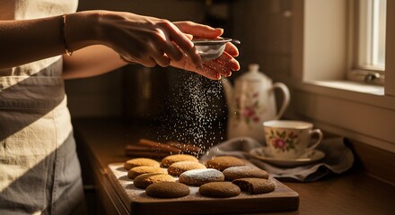 Warm light gently dusts homemade cookies. AI Generated