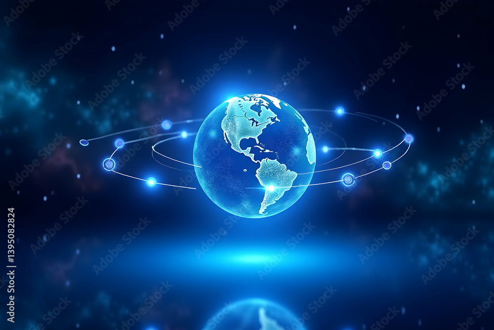 Poster futuristic earth globe with holographic projection emphasizing global connection and technological a
