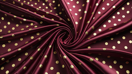 Swirling Polka Dot Silk Background Luxurious Maroon and Gold Fabric Wallpaper