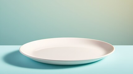 Empty White Plate on Blue Table – Minimalist Tableware Mockup