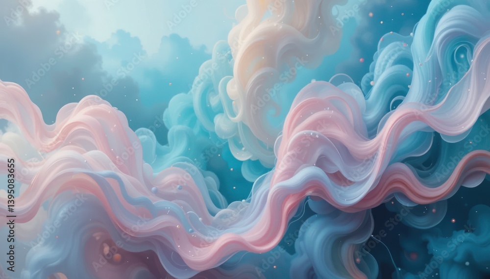 Poster dynamic colorful swirls in ethereal clouds artistic digital artwork dreamy atmosphere abstract envir
