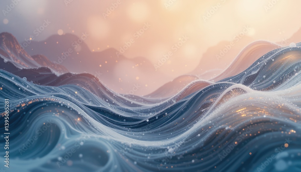 Aufkleber dynamic ocean waves in a serene landscape digital art abstract environment ethereal viewpoint tranqu