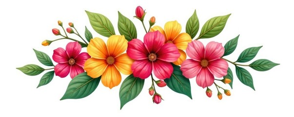 Colorful flower arrangement isolated on white background, bouquet, leafy