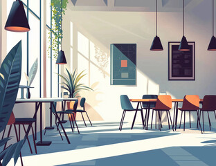 Coworking space, office, co-working, meeting, business, open office, abstract illustration