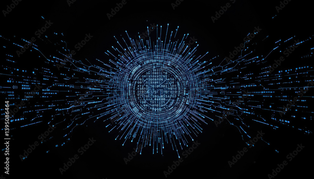 Poster a digital representation of interconnected data points, radiating outward, symbolizing technology an