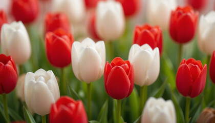 white and red tulips on Constitution Day in Poland...