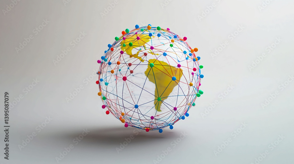 Poster global network connection world map technology abstract concept for internet communication design 3d