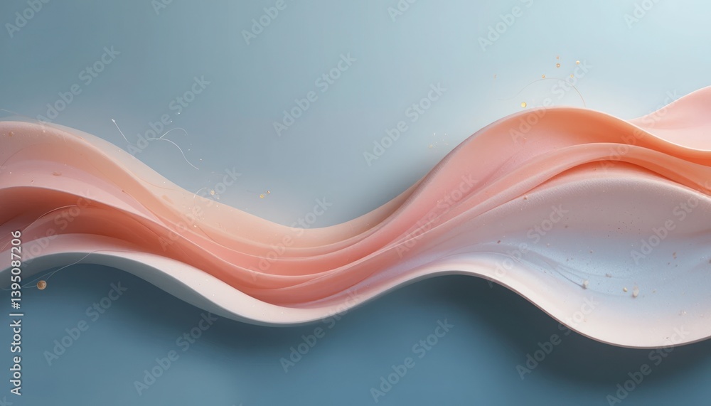 Poster flowing waves of soft pink and white materials on light blue background abstract art composition cre