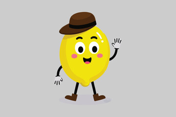 Obraz premium Cheerful Cartoon Lemon Character Waving with Cap and Shoes