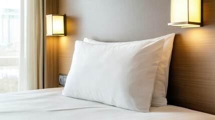 Cozy bedroom scene with clean bedding and pillows enhancing minimalistic natural wall design