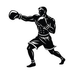 Boxer throwing punch on white background