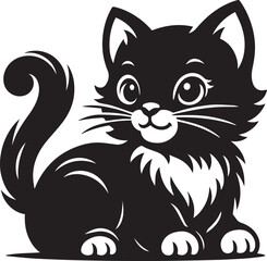 cat, animal, pet, silhouette, kitten, sitting, cartoon, illustration, vector, clip art