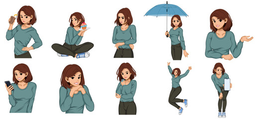 Casual woman expression set character illustration