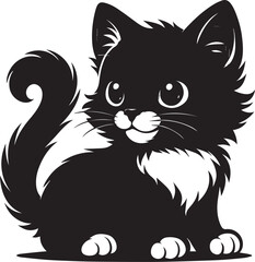 cat, animal, pet, silhouette, kitten, sitting, cartoon, illustration, vector, clip art