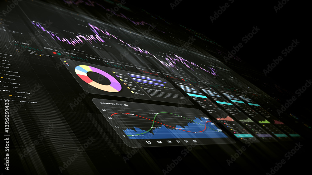Leinwandbilder Dynamic data visuals for business info graphics, animated charts, and data-driven insights for a business meeting mock-up. Explore the world of trading, stock exchanges, and crypto
