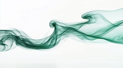 Elegant green smoke curving gently across a clean white backdrop in minimal artistic form

