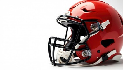 Close-up of football helmet, laces, white background, pass, college