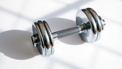 Obraz premium Chrome Dumbbell on White Background with Shadow