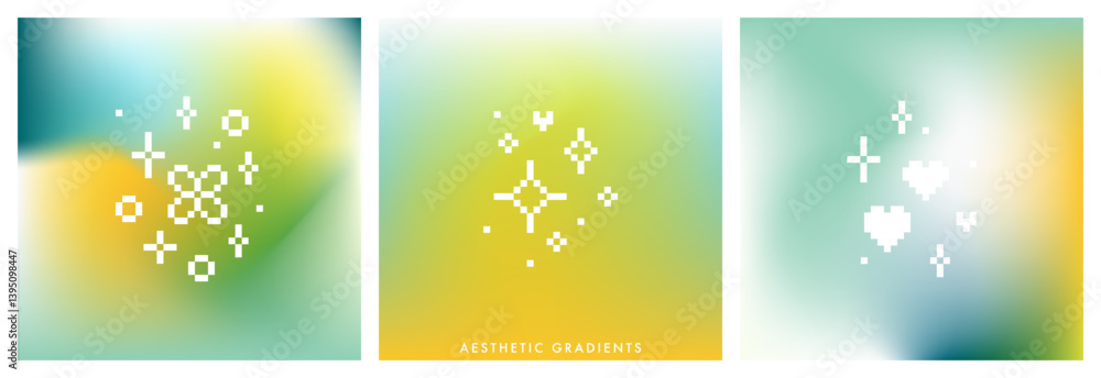 Aufkleber green, yellow and blue gradient background with simple pixel element. abstract blurry vector texture