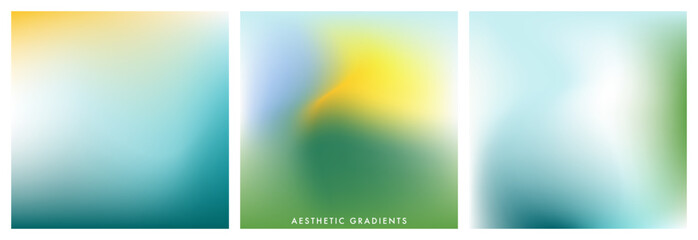 Obraz premium Light blue and green pastel color gradient background. Abstract spring season blurry vector texture. Nature gradation pattern. Aesthetic bg. Vector soft square backdrop set for poster, cover, header