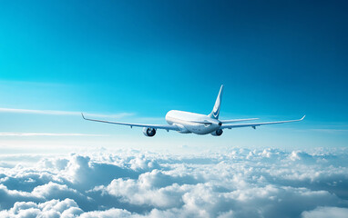 Obraz premium White airplane is flying through a cloudy sky