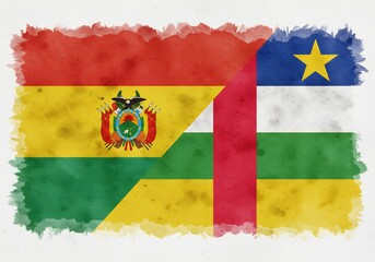 Fototapeta premium Watercolor Bolivian Central African Flags Merge. AI Generated