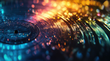 Abstract Multispectral Rock n' Roll Record with light flares.