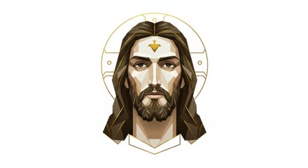 Geometric Abstract Depiction of Jesus Christ with Gold Accents