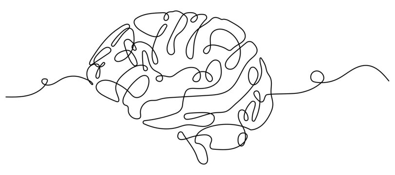 Brain Line Drawing in Minimalist Style