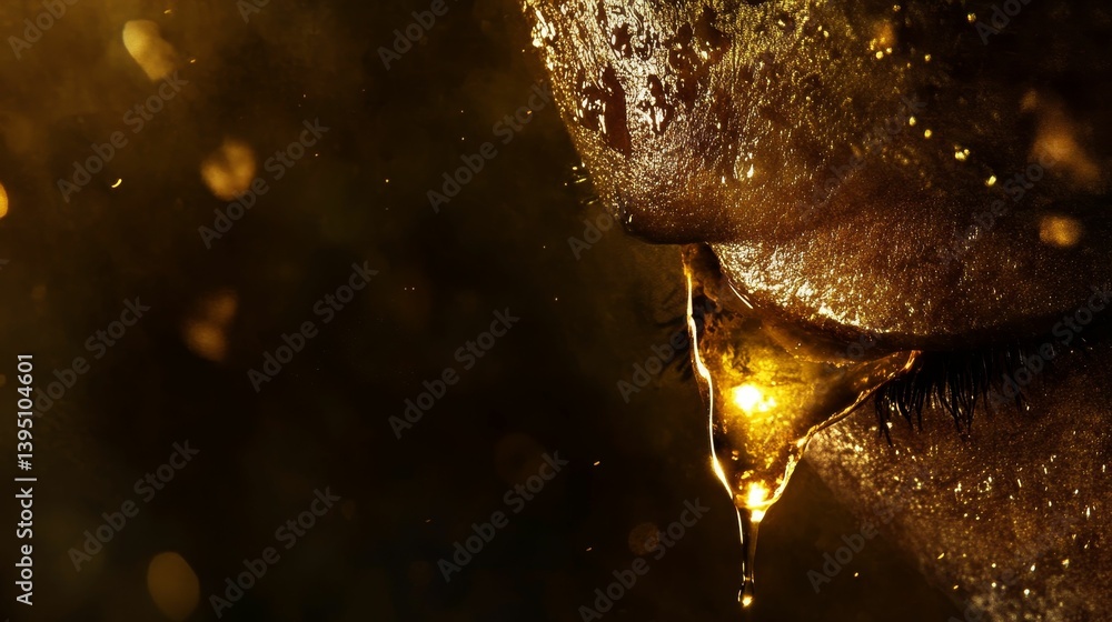Poster close-up of a liquid dripping from a textured surface with
