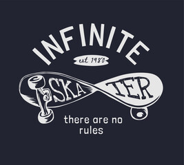 infinite skater slogan with twisted skateboard vector illustration created by hand drawn © tsuponk