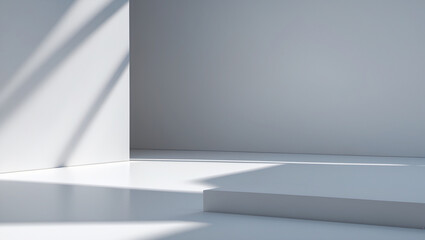 Fototapeta premium Minimalist White Product Display Podium With Sunlight And Shadow Effects