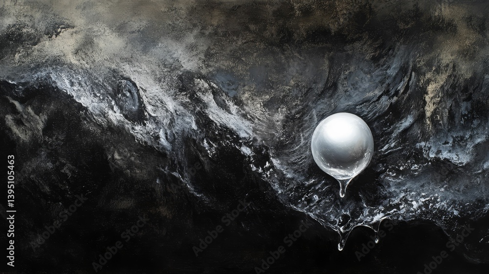 Poster pearl with a drop on a dark textured background resembling