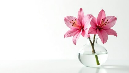 White background with isolated flower branches in water, nature, vase, water