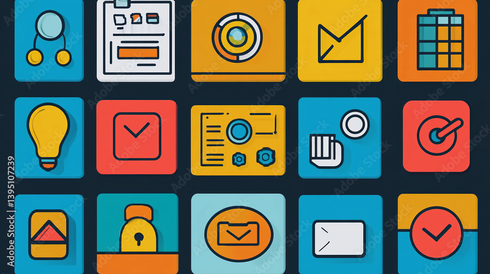 Poster flat design business data analytics icons set for web and mobile application interface elements vect