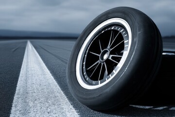 Black Tire on Asphalt Road with White Line