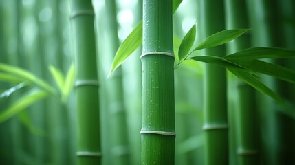 Lush green bamboo stalks in a dense forest