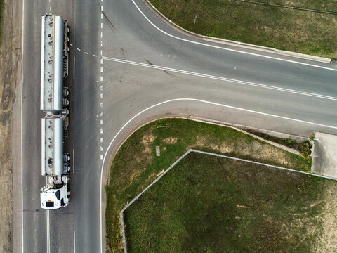 T-junction intersection of roads with truck