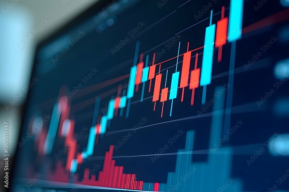 Poster intricate financial chart displayed on a high resolution screen showcasing market trends and investm