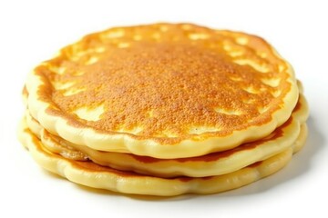 Close-up of a single, flipped pancake, isolated on white , flipping, eat, whipped cream