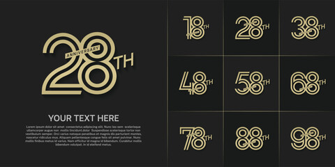 Anniversary set design with double line number. golden color for celebration event