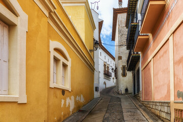 View of the a small street and alleys of Sitges, medieval Spanish town