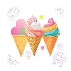 Colorful Ice Cream Cones vector Illustration