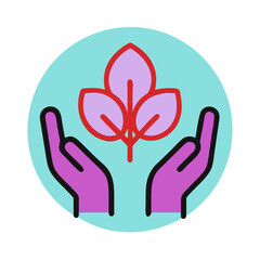 Hands holding  leaves in a caring and eco-friendly symbol