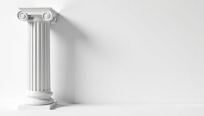 Elegant Roman column against pristine white backdrop, building, simple