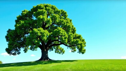 Foliage of a large oak tree against a blue sky, greenery, trees, oak tree