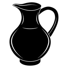 Water Jug Vector Silhouette. A Drinking Pitcher with Curved Handle and Spout, Glass Jug Illustration for Water, Milk, and Liquid Beverages. Pottery Design, Hydration, Fluid Container, Kitchenware.
