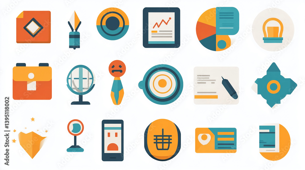 Poster flat design business icons vector set for web and app ui design elements and marketing materials use
