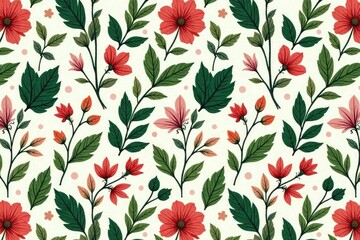 Intricate botanical illustration, repeating pattern, flora, seamless background, winter
